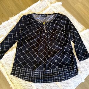 Sleeve Black & White top blouse career Liz Claiborne 3/4  size L